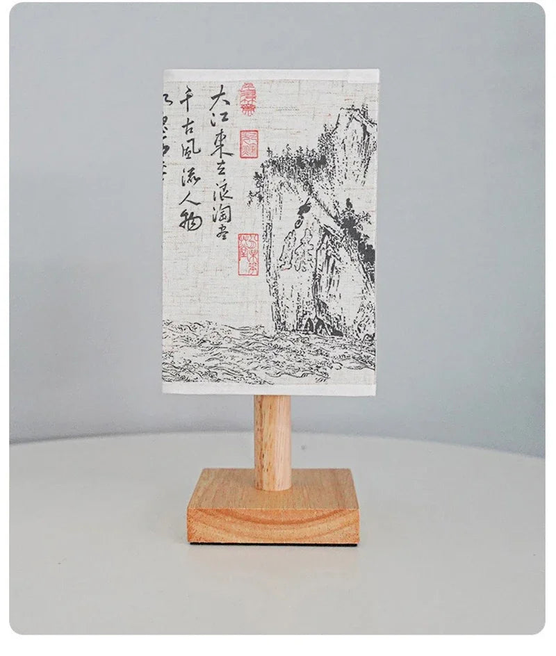 LED Fabric Lampshade Square Bedroom Chinese Style Bedside Desk Lights
