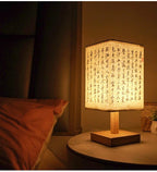 LED Fabric Lampshade Square Bedroom Chinese Style Bedside Desk Lights