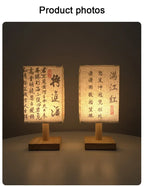 LED Fabric Lampshade Square Bedroom Chinese Style Bedside Desk Lights