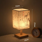 LED Fabric Lampshade Square Bedroom Chinese Style Bedside Desk Lights