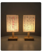LED Fabric Lampshade Square Bedroom Chinese Style Bedside Desk Lights