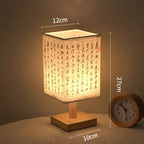 LED Fabric Lampshade Square Bedroom Chinese Style Bedside Desk Lights