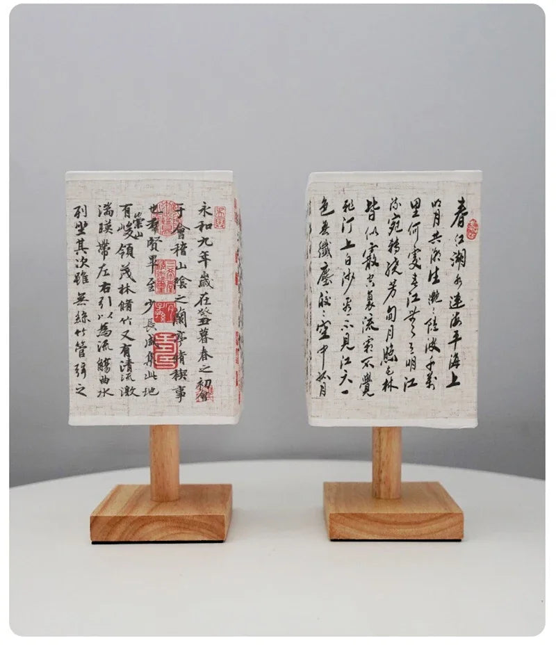 LED Fabric Lampshade Square Bedroom Chinese Style Bedside Desk Lights