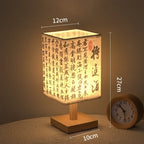 LED Fabric Lampshade Square Bedroom Chinese Style Bedside Desk Lights