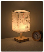 LED Fabric Lampshade Square Bedroom Chinese Style Bedside Desk Lights