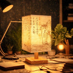 LED Fabric Lampshade Square Bedroom Chinese Style Bedside Desk Lights